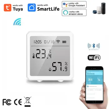 WIFI Датчик температуры и влажности Внутренний умный гигрометр Tuya Термометр с ЖК-дисплеем Поддержка Alexa Google Assistant