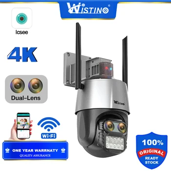 Wistino FHD 4K 8MP Dual Lens CCTV Wi-Fi Камера видеонаблюдения Наружная автоматическая система слежения Wi-Fi PTZ IP-камера наблюдения 8-кратный цифровой зум