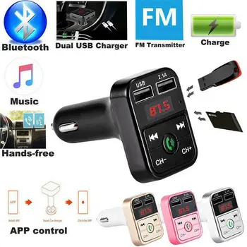 Авто Гарнитура Bluetooth 5.0 MP3 Плеер FM Передатчик Автомобильный комплект Громкая связь Динамик Аудио Coche Адаптер Приемник USB Быстрое зарядное устройство