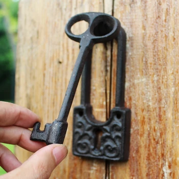 Антикварный черный замок с ключом Чугунная дверная ручка с функцией стука Акценты в фермерском доме Ручной работы Домашний садовый декор Металлические ворота Pull