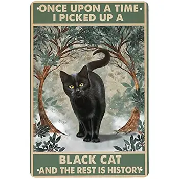 Винтажный металлический жестяной знак Однажды я поднял черную кошку, а остальное - история Ретро металлический жестяной знак для дома