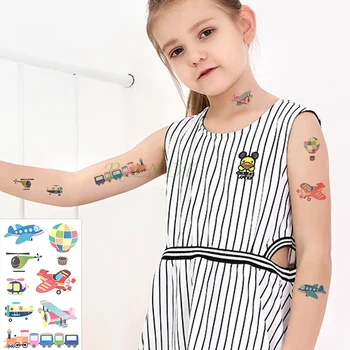 Водонепроницаемая временная наклейка татуировки самолет воздушный шар поезд татто флэш тату тату тату поддельные татуировки для ребенка мальчик мужчины женщины