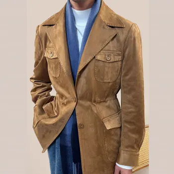 Высококачественная замшевая охотничья куртка для мужчин Бизнес Универсальный Старший Роскошный Итальянский Пальто Лацкан Топ Мужской Тренч Куртка