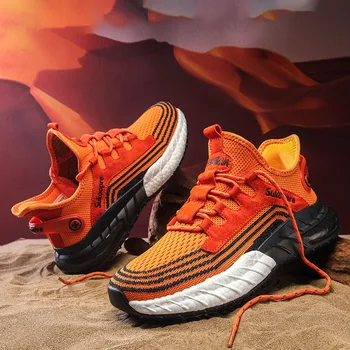  Высококачественные трикотажные кроссовки унисекс Модная оранжевая дышащая повседневная спортивная обувь для мужчин Противоскользящие женские кроссовки