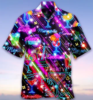 Гавайи Музыкальный Бар Рубашка 3D Печать Кошка С короткими рукавами Вечеринка Кубинская Рубашка Повседневный Винтажный Стиль Смешной Для Мужчин И Женщин