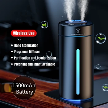 Двойной распылитель Автомобиль Увлажнитель воздуха Ароматерапевтический аппарат USB Диффузор эфирного масла с легким беспроводным автомобильным увлажнителем аромата