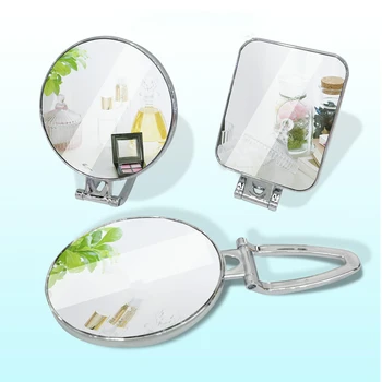 Двустороннее ручное зеркало - Дорожное зеркало для макияжа с регулируемой складной ручкой, портативное, золотое/серебристое/розовое, круглое/овальное/квадратное