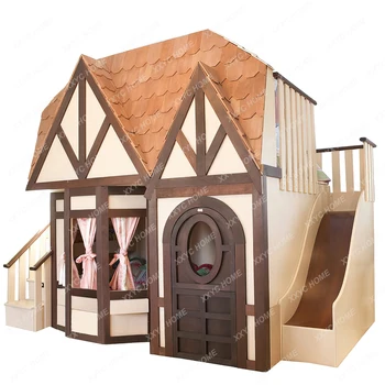Детская кровать из массива дерева Кровать Princess House Регулируемая по высоте кровать Верхняя и нижняя тема для родителей и детей Двухслойная двухъярусная кровать