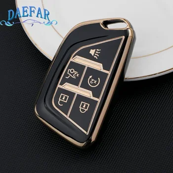  для Cadillac CT4 CT5 2019 2020 5/6 кнопок TPU Автомобильный дистанционный чехол для ключей Крышка Gold Edge Smart Key Holder Shell Брелок Брелок Аксессуары