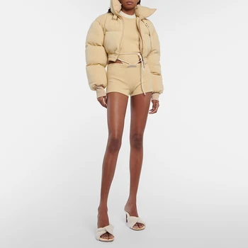 Женская лыжная одежда зимняя утолщенная теплая ветрозащитная короткая куртка с высоким воротником модная хлебная одежда Женская одежда