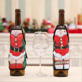 Забавный и креативный фартук для винных бутылок,Новый мини-рождественский фартук Крышка для винной бутылки,Новогоднее украшение винной бутылки,Маленькие подарки