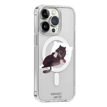 Забавный мультяшный кот magsafe чехол для телефона для iPhone 11 12 Pro Max 13 14Plus Милый Животный Узор Прозрачная Мягкая Крышка Из ТПУ Оболочка