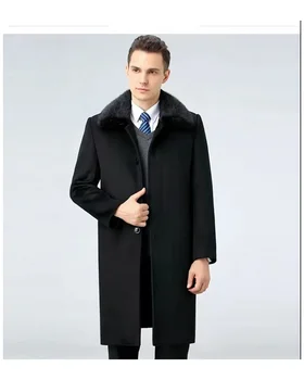 Зимнее длинное мужское пальто Теплое съемное меховое Высококачественная кашемировая куртка выше колена Деловая повседневная Mlae Костюм Пальто на заказ