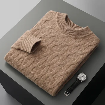 Зимний новый 100% шерстяной кашемировый свитер Мужские утолщенные пуловеры с завитым вырезом до половины шеи Куртки больших размеров Топы Повседневные трикотажные рубашки