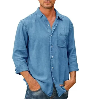  качество свободная мужская джинсовая рубашка с длинным рукавом и лацканом джинсовые рубашки лето осень синий белый зеленый черный рубашка мужская повседневная рубашка пальто
