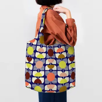 Квадратный цветочный принт в нескольких продуктовых сумках для покупок Женщины Orla Kiely Canvas Shopper Сумки через плечо Сумки большой емкости