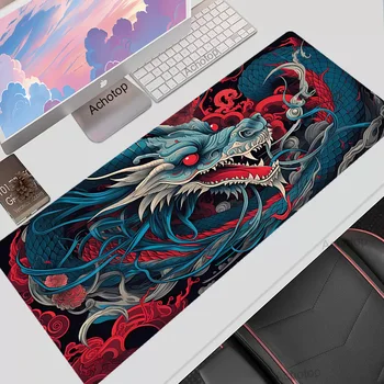 китайский большой коврик для мыши Dragon Office Deskpad Аниме Deskmat Ноутбук Xxl Коврик для мыши Gamer 100x55 Игровые аксессуары Бесплатная доставка
