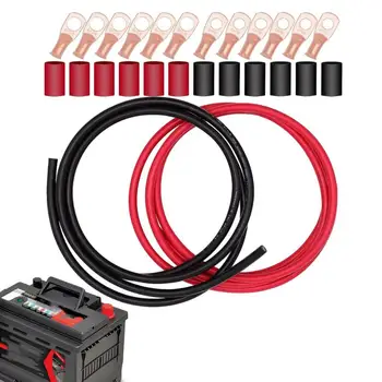 Комплект кабелей для аккумуляторных батарей Провода для аккумуляторов Инверторные кабели B6AWG Медные линии электропередач Комплект термоусадочных трубок Силовой кабель с разъемами 3