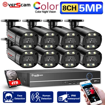 Комплект системы видеонаблюдения 5MP 8CH DVR 8шт 5MP Красочная камера ночного видения AHD Водонепроницаемая камера видеонаблюдения с распознаванием лиц