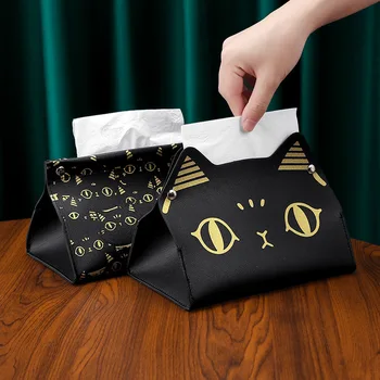 Коробка для бумажных полотенец Мультяшный кот Дизайн Милый мультяшный узор Домашний офис Туалет Авто Настольный ящик Туалетная бумага
