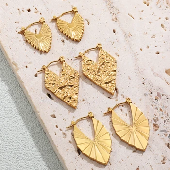 Креативные чеканные текстурированные геометрические многоугольные серьги для женщин золотого цвета из нержавеющей стали шестигранная пряжка для ушей обручи ювелирные изделия подарок