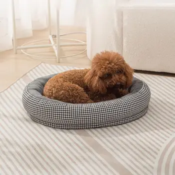 Кровать для пончиков для собак Пушистая круглая пончик-кровать для собак с приподнятым краем Противоскользящее дно для собак среднего размера Кровать для домашних животных для снятия беспокойства Дышащий