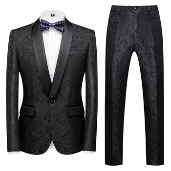 (куртки + брюки) Роскошный мужской деловой костюм 2 шт. Набор Стильный Стройный Мужчины Формальный Свадебный Жених Социальный Смокинг Костюмы Плюс Размер 6XL-M