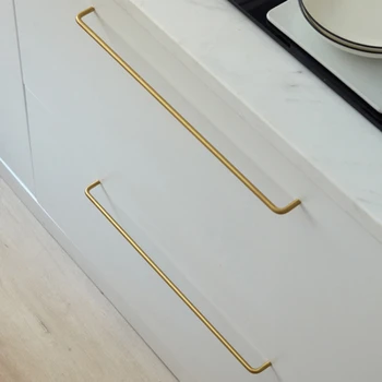 латунные ручки шкафа простые и роскошные дверцы шкафа с выдвижными ящиками из чистой меди Винтажное золото длиной 400 мм для мебели