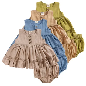 Летние детские девочки без рукавов однотонная футболка + шорты комплекты одежды Новый 2024 Baby Girls Детская одежда Костюм