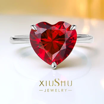 Любовное кольцо из стерлингового серебра 925 пробы с красным бриллиантом, инкрустированное высокоуглеродистыми бриллиантами, элегантный дизайн, универсальные женские кольца для девочек