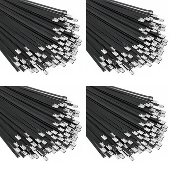 Металлические стяжки на молнии черные 400 шт. 11,8-дюймовая кабельная стяжка из нержавеющей стали 304 с эпоксидным покрытием для машин, транспортных средств, ферм, кабелей