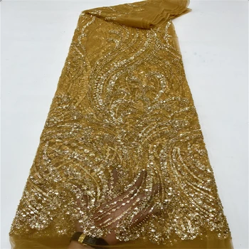 Мода Роскошные блестки Африканские кружева Ткань 2023 Высококачественный французский тюль Кружева Материал для Нигерии Свадебное шитье FJ325