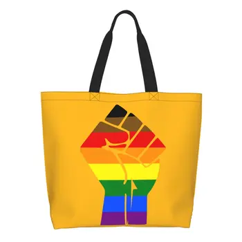 Модная печать Black Lives Matter Fist ЛГБТ-гордость Plag Tote Сумка для покупок Прочная холщовая плечевая сумка-покупатель лесбиянка и гей сумка