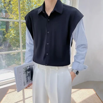 Мужская поддельная полосатая рубашка с длинными рукавами и длинными рукавами Осенняя бесполая Модная деловая повседневная простая модная куртка унисекс