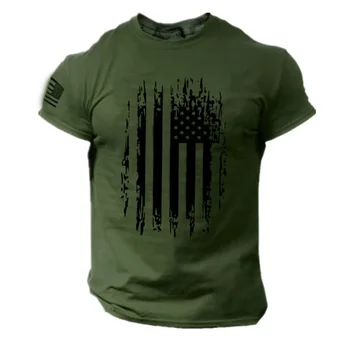 Мужская солдатская футболка с короткими рукавами Спортивная тренировочная летняя рубашка Повседневная дышащая быстросохнущая Star Stripes Plus Size 2023