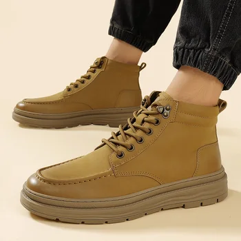  мужские ботинки на шнуровке осень-зима плюшевые теплые мужские хлопковые туфли высокая рабочая обувь на открытом воздухе мода теплая зимняя обувь износостойкая
