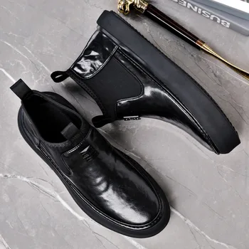  Мужские кожаные ботинки 2024 Новый Dermis Челси Ботинки Рабочие ботинки с мягкой подошвой Обувь с высоким верхом Модная мужская обувь Botas De Trabajo Hombre
