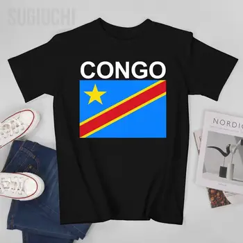 Мужчины Короткая футболка Флаг Демократической Республики Конго Футболка премиум-класса Футболки с о-образным вырезом Футболки Женщины Мальчики 100% хлопок унисекс