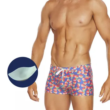 Мужчины Плавки с нажимной подушечкой Низкая талия Сексуальные боксерские плавательные шорты Европейская американская мода Пляжная одежда Лето Пляж Серфинг Спорт