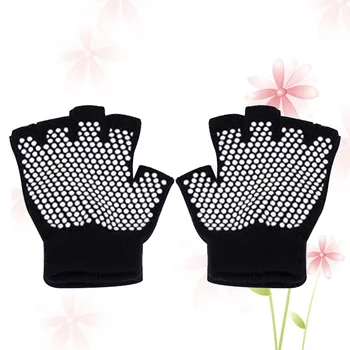 Нескользящие перчатки для тренировок Хлопчатобумажные перчатки с половиной пальца Машинные удобные трикотажные перчатки для занятий йогой (черный)