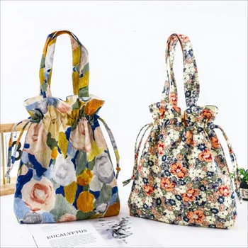 Новая сумочка для девочек с принтом на шнурке для букета карман японская тканевая сумка для хранения сумка Hanfu сумка для аксессуаров