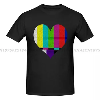 Новая футболка с ТВ в сердце ко Дню святого Валентина для мужчин Винтажная футболка с круглым вырезом