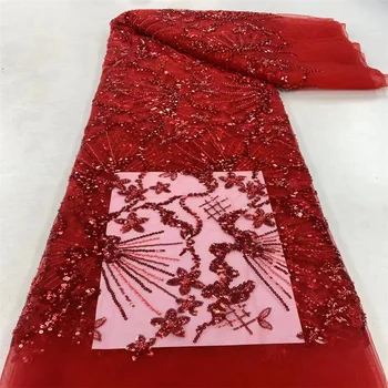  Новейшая нигерийская французская кружевная ткань из тюля с пайетками 2023 Высококачественная кружевная африканская кружевная ткань для свадебного платья ZX1502