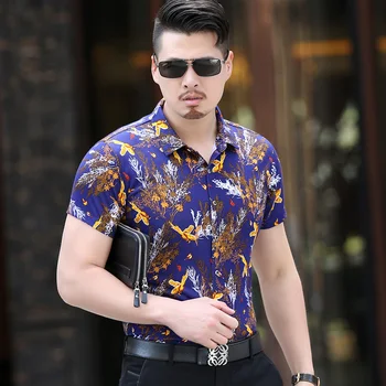 новейший дизайн мужские летние модные цветы рубашки с коротким рукавом цветочные хлопковые платья для мужчин