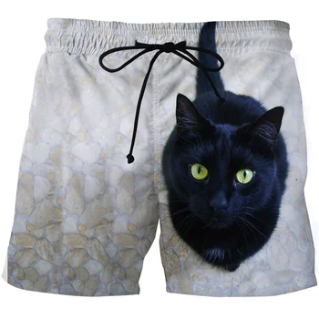 Новые европейские и американские мужские пляжные брюки 3D-печатные Pet Meow Fashion Harajuku Досуг Спортивные шорты для плавания