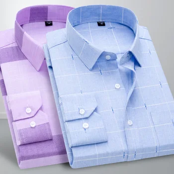 Новые мужские клетчатые рубашки с длинными рукавами Корейские весна и осень Дизайнерские рубашки Одежда Мода Мужские деловые повседневные рубашки