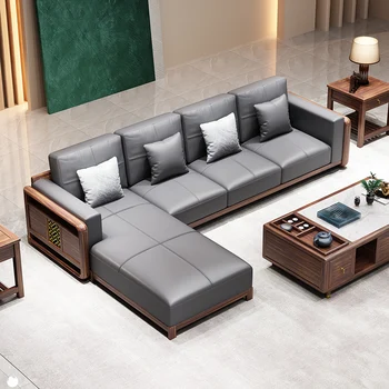 Новый диван из кожи черного дерева в китайском стиле, современный простой размер, легкая роскошная мебель для гостиной виллы