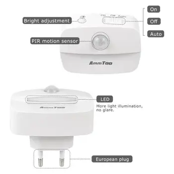  Ночник EU Plug In Smart Motion Sensor Light 220V Настенный светильник для дома Туалет Прихожая Лестница Кухня Спальня Ночник
