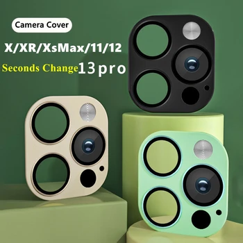 Объектив камеры для iPhone 11 12 to 13 Pro Металлическая защитная пленка для объектива для iPhone XR X XS Max to 13 Pro Lens Fake Закаленный Стеклянный Протектор