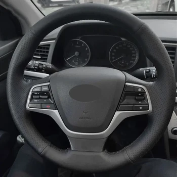 Оплетки на рулевом колесе для Hyundai Elantra 4 2016 - 2018 Solaris 2017 Accent 2018 Автомобильный руль Черный кожаный чехол Отделка